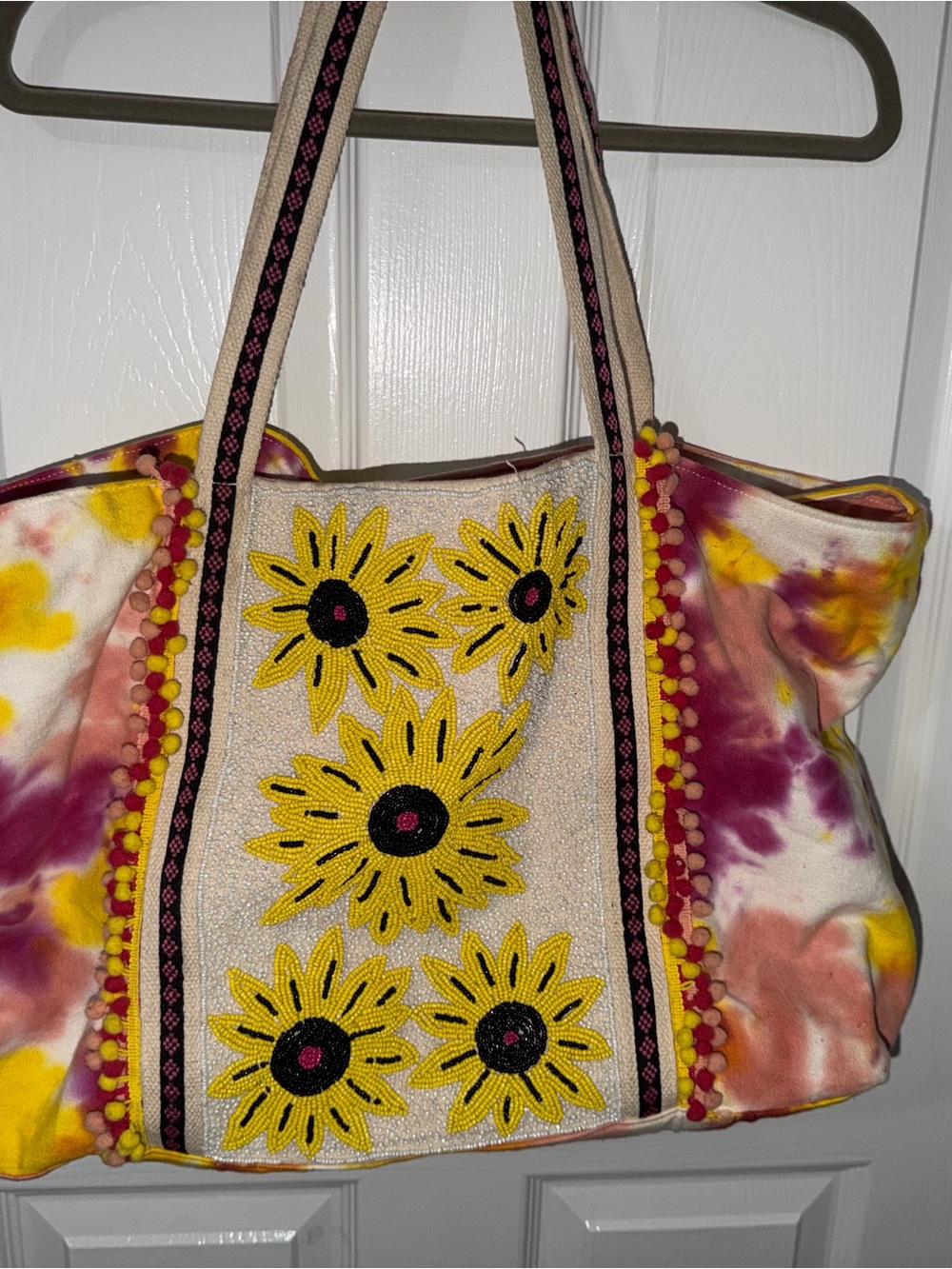 America & Beyond Sunflower Tie-Dye Canvas Tote Bag - Yellow & Pink